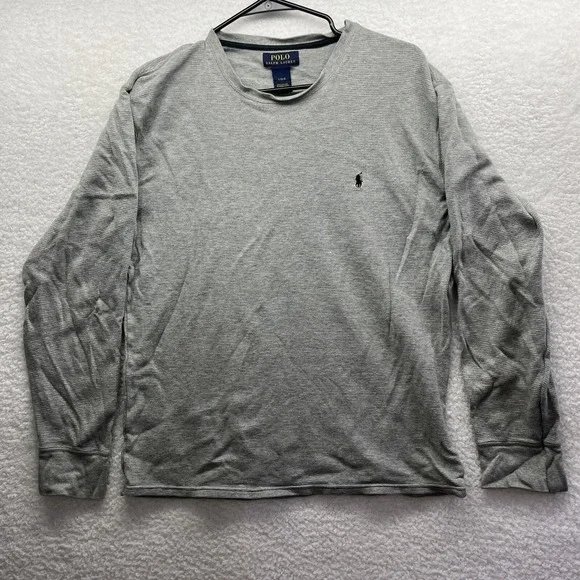 Polo Ralph Lauren Shirt Mens Large Gray Thermal Waffle Knit Long Sleeve Golf Fit - Picture 1 of 11